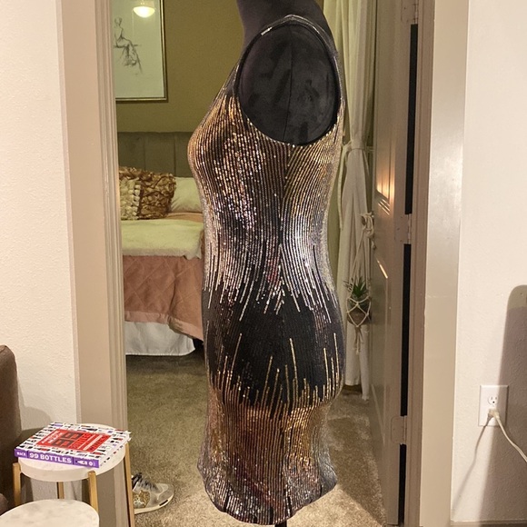 As U Wish black gold silver sequin one shoulder mini dress short tight fitted S‌ - Picture 6 of 15